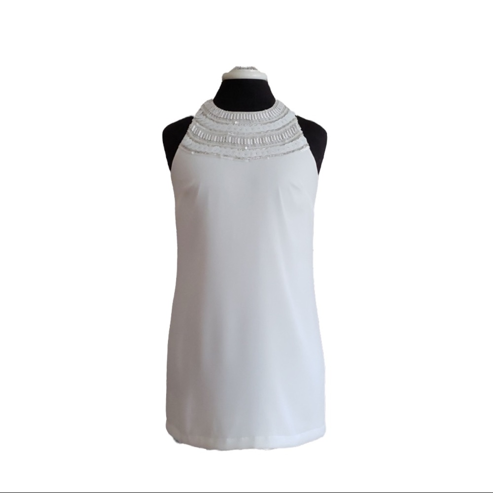 Bebe Ivory Cocktail Dress Size XS EUC embellished height neck